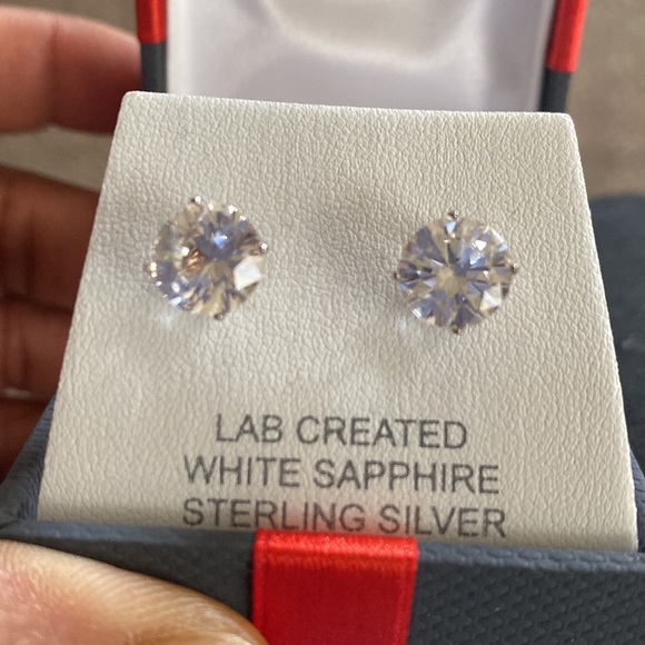 Lab Created White Sapphire Studs - Picture 3 of 3